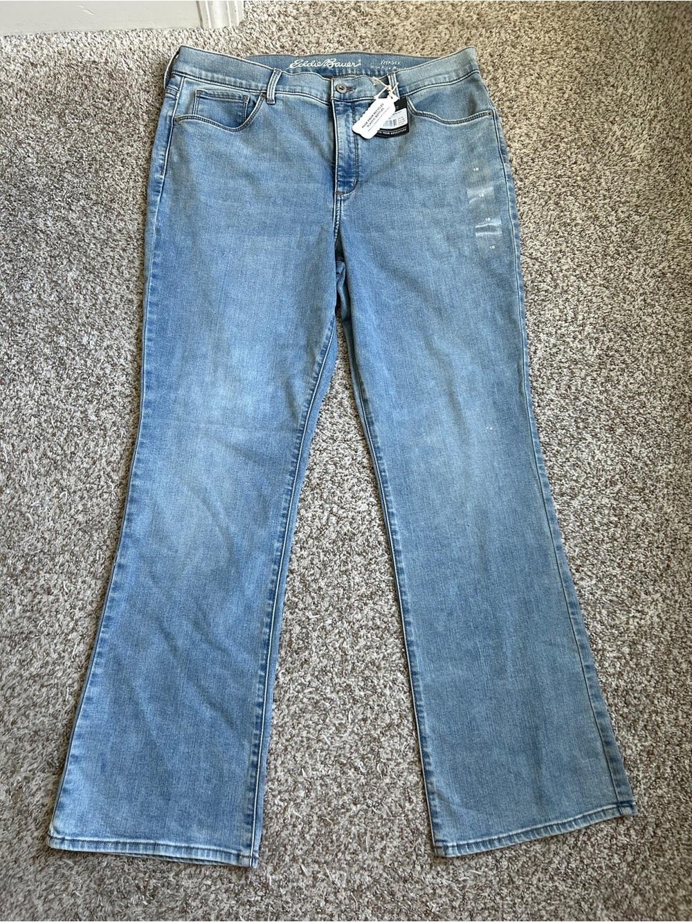 NWT Eddie Bauer Voyager High Rose Boot Cut Bluehaze Denim Stretch 16 Classic